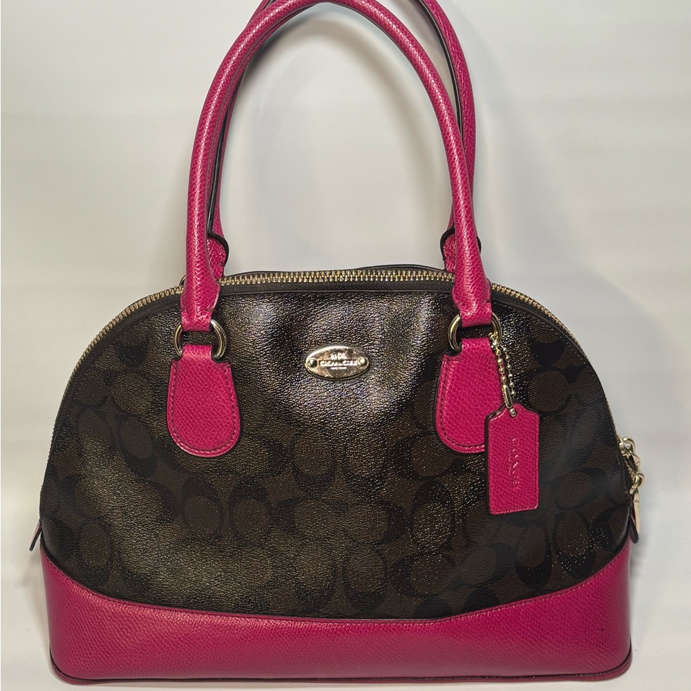Coach Cora Domed Pinch Satchel Brown Signature Leather Bag Purse